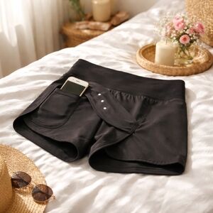 High-Rise Black Athletic Shorts with Side Phone Pocket